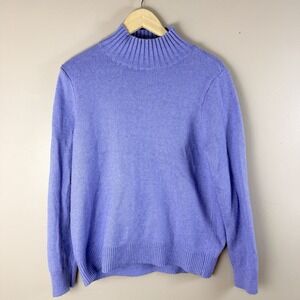 LOFT Sweater Womens Medium Purple Mock Neck Ribbed Knit Soft Cozy Classic